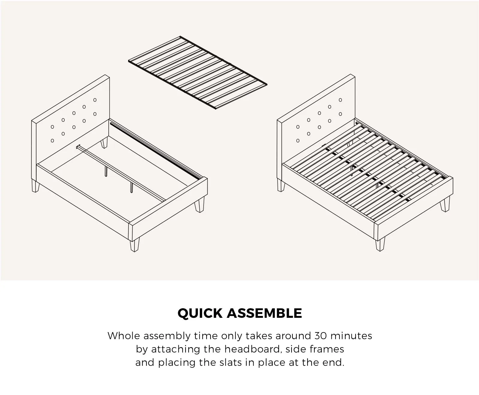 Oikiture Bed Frame Queen Size Bed Platform White Boucle