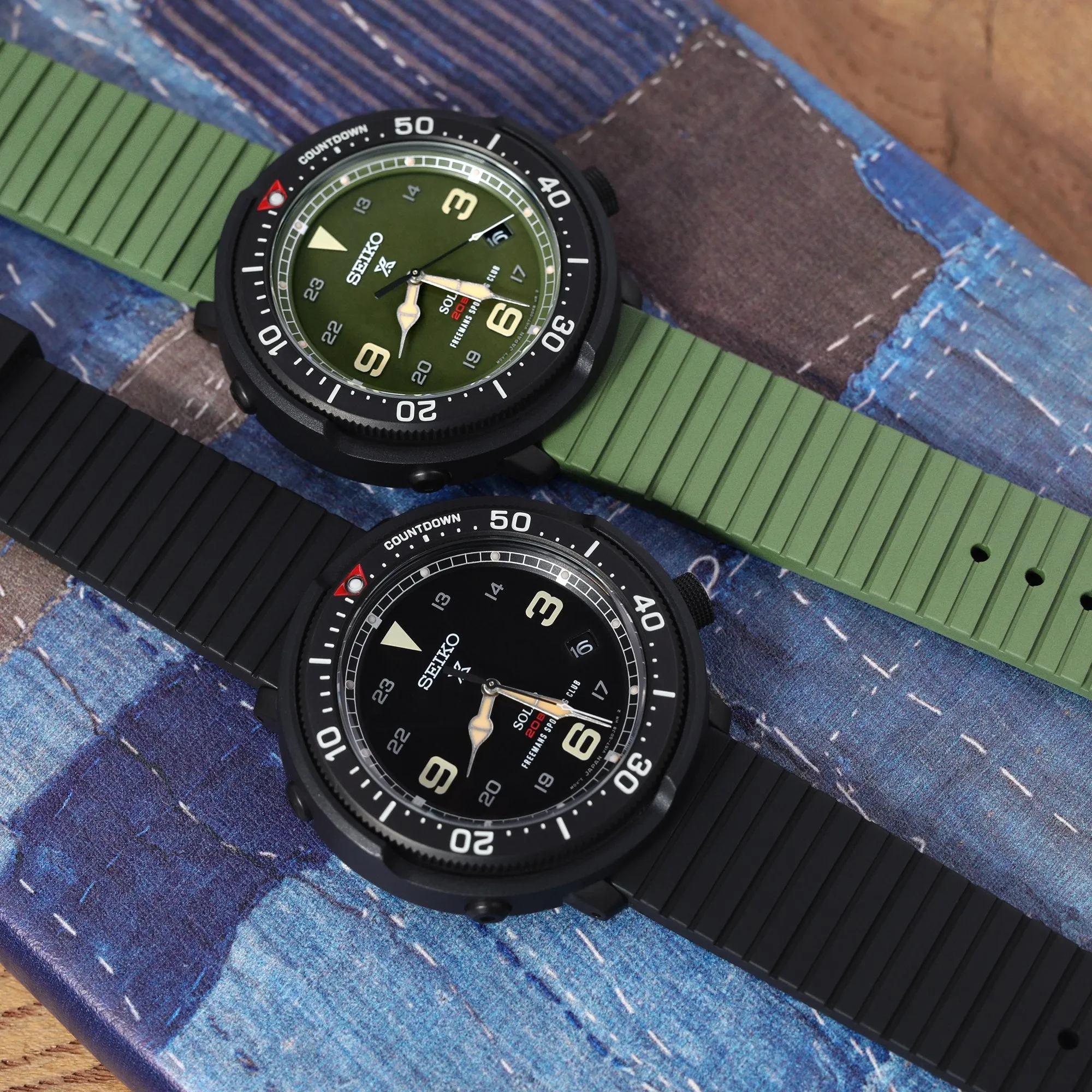 Quick Release Straight End Military Green Groove Stripe FKM Rubber Strap