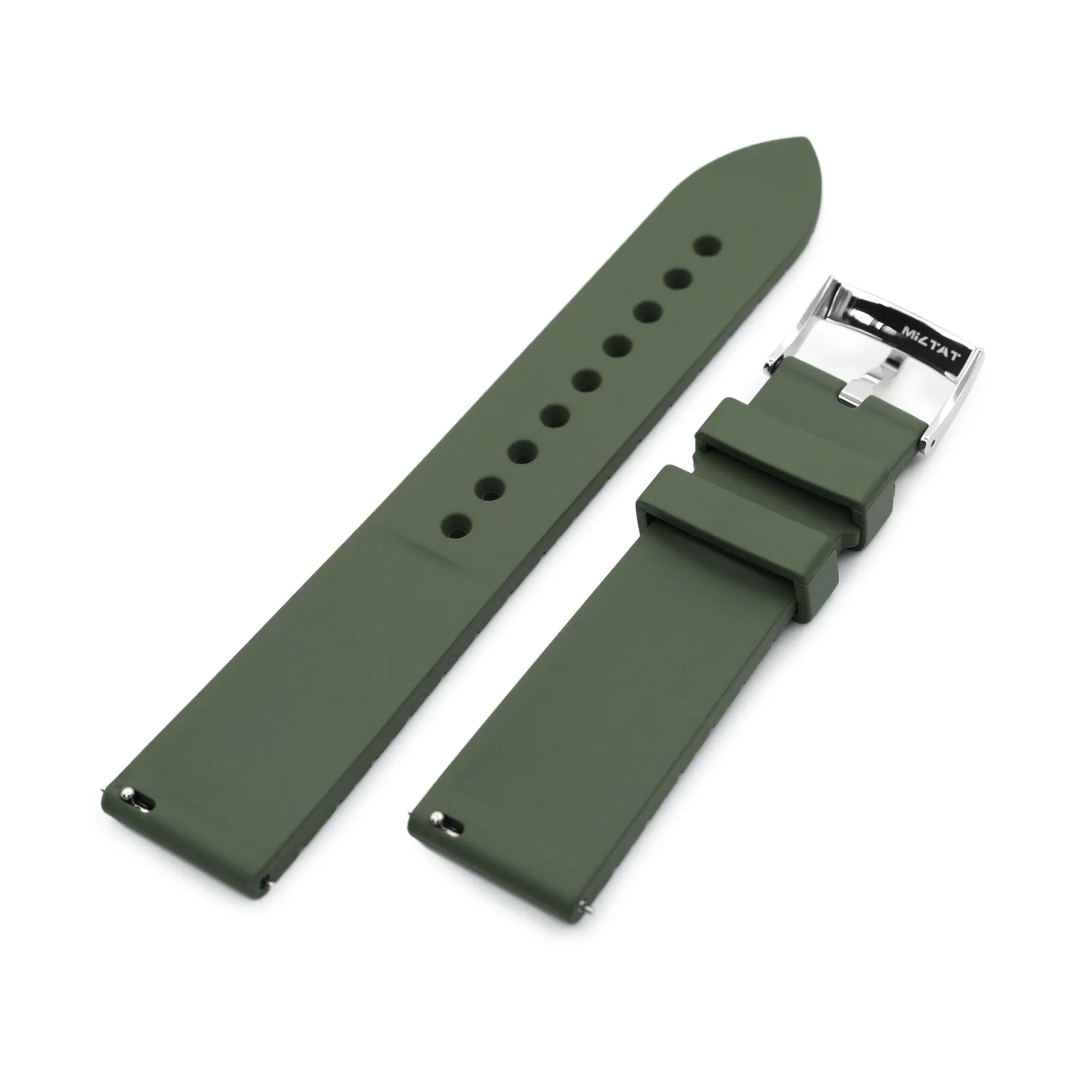 Quick Release Straight End Military Green Groove Stripe FKM Rubber Strap