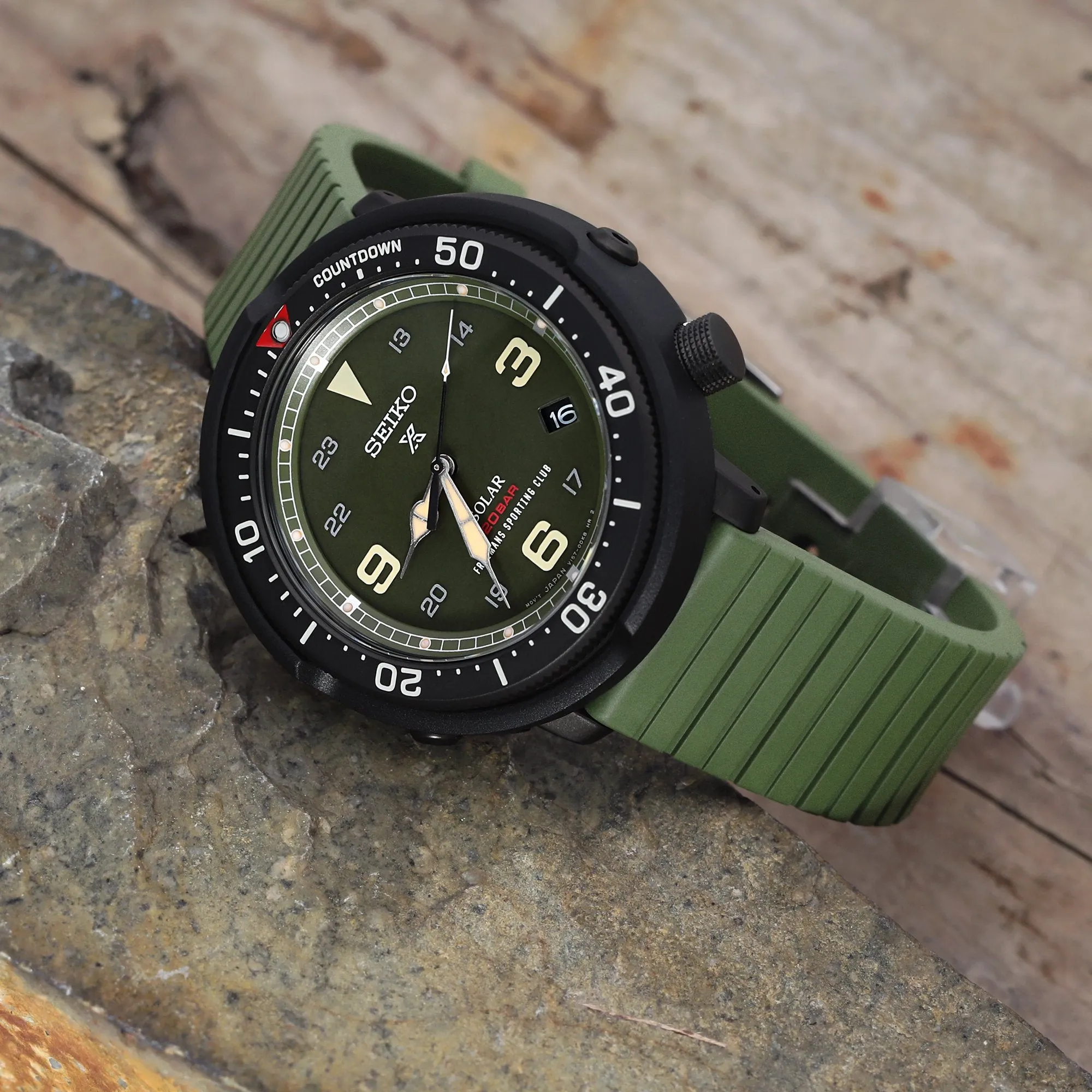 Quick Release Straight End Military Green Groove Stripe FKM Rubber Strap