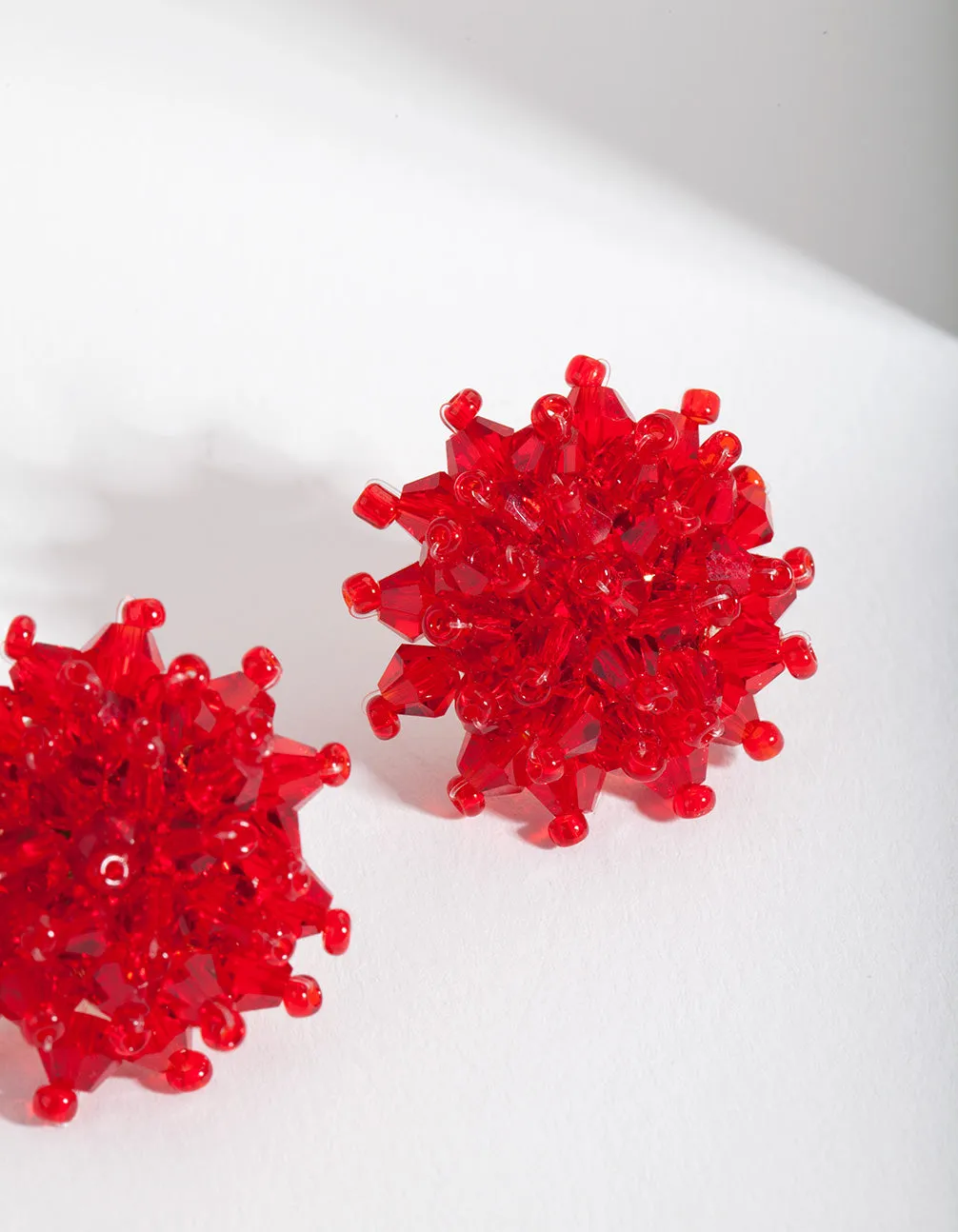 Red Faceted Flower Stud Earrings