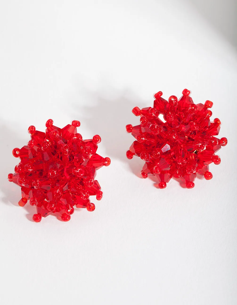 Red Faceted Flower Stud Earrings