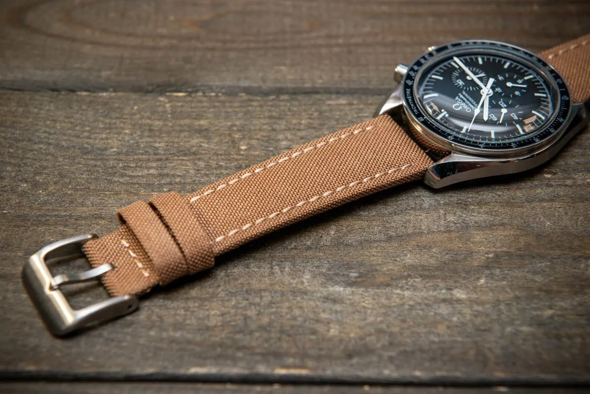 Sailcloth, Cordura military grade watch strap,  Quick-release spring bars are installed, lined with Lorica eco-leather by FinWacthStraps®