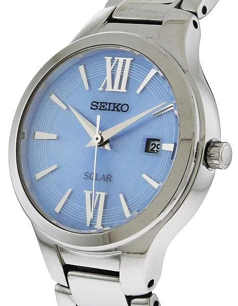 Seiko Solar Ladies Dress Watch - Stainless - Blue Dial - Date