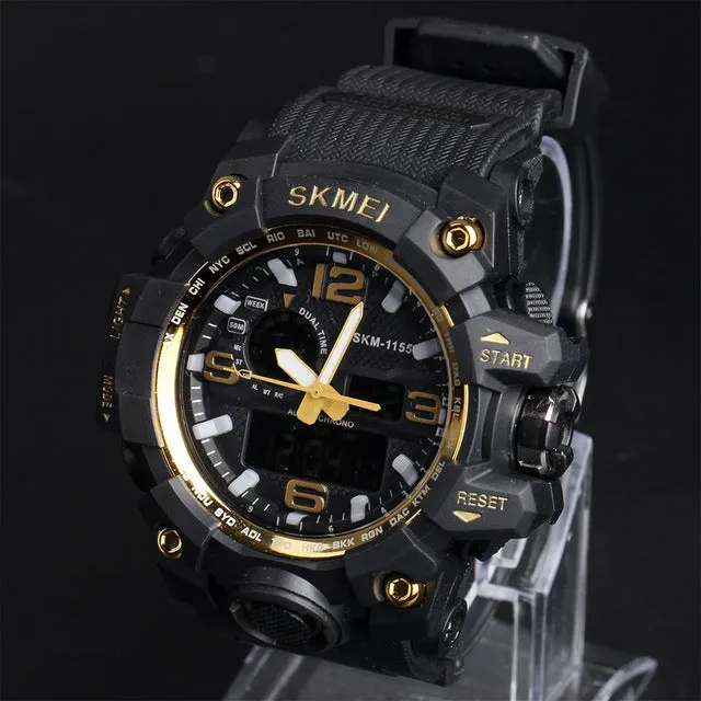 SKMEI Large Dial Shock Outdoor Sports Watches Men Digital LED 50M Waterproof Military Army Watch Alarm Chrono Wristwatches 1155