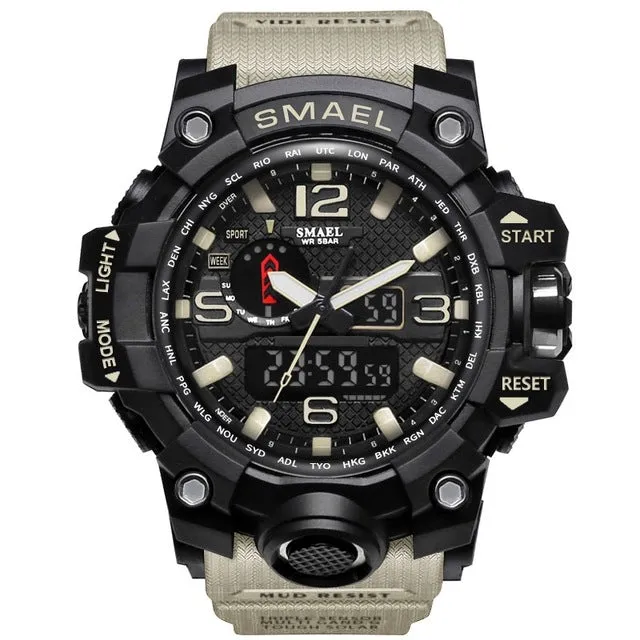 SMAEL Brand Men Sport Watch Dual Display Analog Digital LED Electronic Quartz-Watches Man Waterproof Swimming Wrist Watches Male