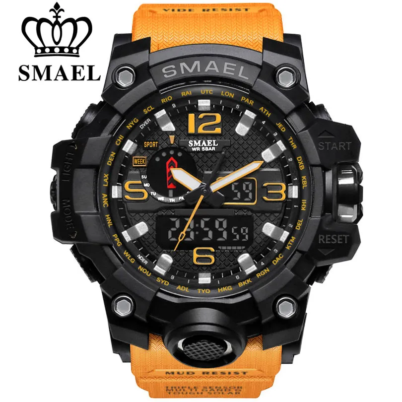 SMAEL Brand Men Sport Watch Dual Display Analog Digital LED Electronic Quartz-Watches Man Waterproof Swimming Wrist Watches Male