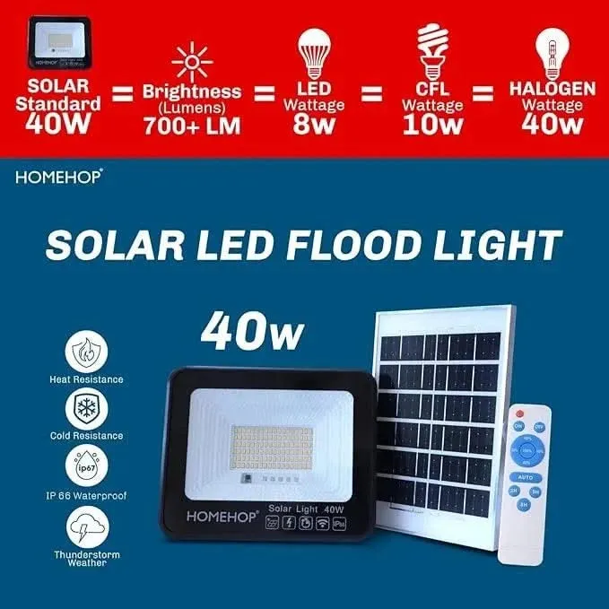 Solar outdoor LED 40W automatic flood light With Remote for Home and Garden (Pack of 2)