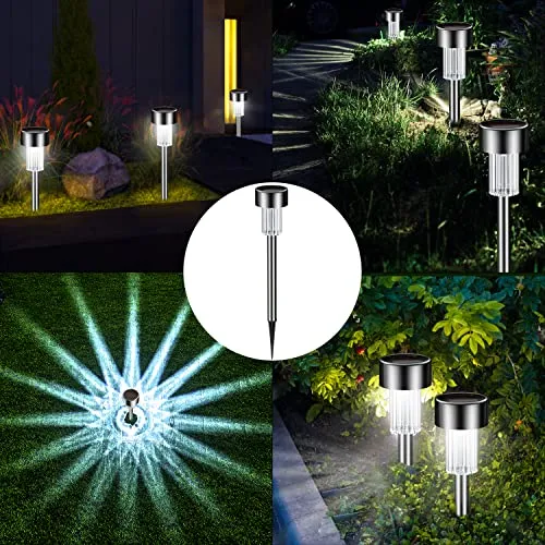 Solar Outdoor Lights 12 Pack, Solar Garden Lights Solar Powered Waterproof Landscape Path Lights Stainless Steel LED Outdoor Lights Solar for Walkway Yard Backyard Lawn Patio Driveway