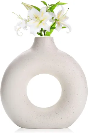 SPHINX Ceramic Donut Vase, Flower Vase Pampas Grass Vase, Vase Home Decor Centrepiece Decor for Home, Office, or Gifts-Vase Only - (White Matt Speckled, 6 in - 1 Pc)