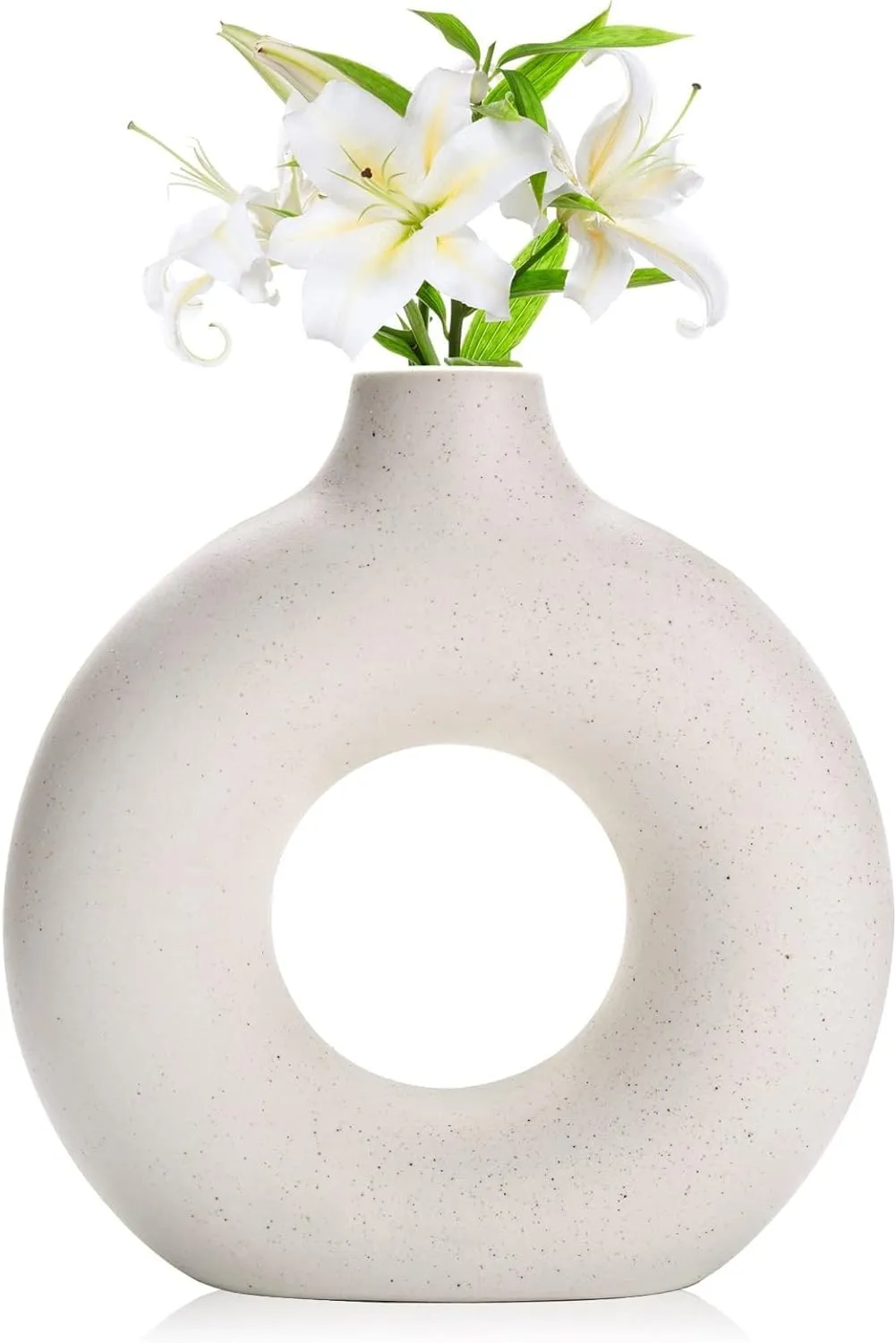 SPHINX Ceramic Donut Vase, Flower Vase Pampas Grass Vase, Vase Home Decor Centrepiece Decor for Home, Office, or Gifts-Vase Only - (White Matt Speckled, 6 in - 1 Pc)