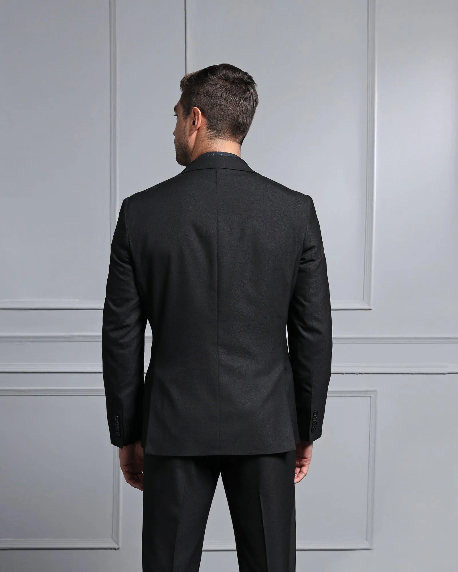 Three Piece Black Textured Formal Suit - Carbon