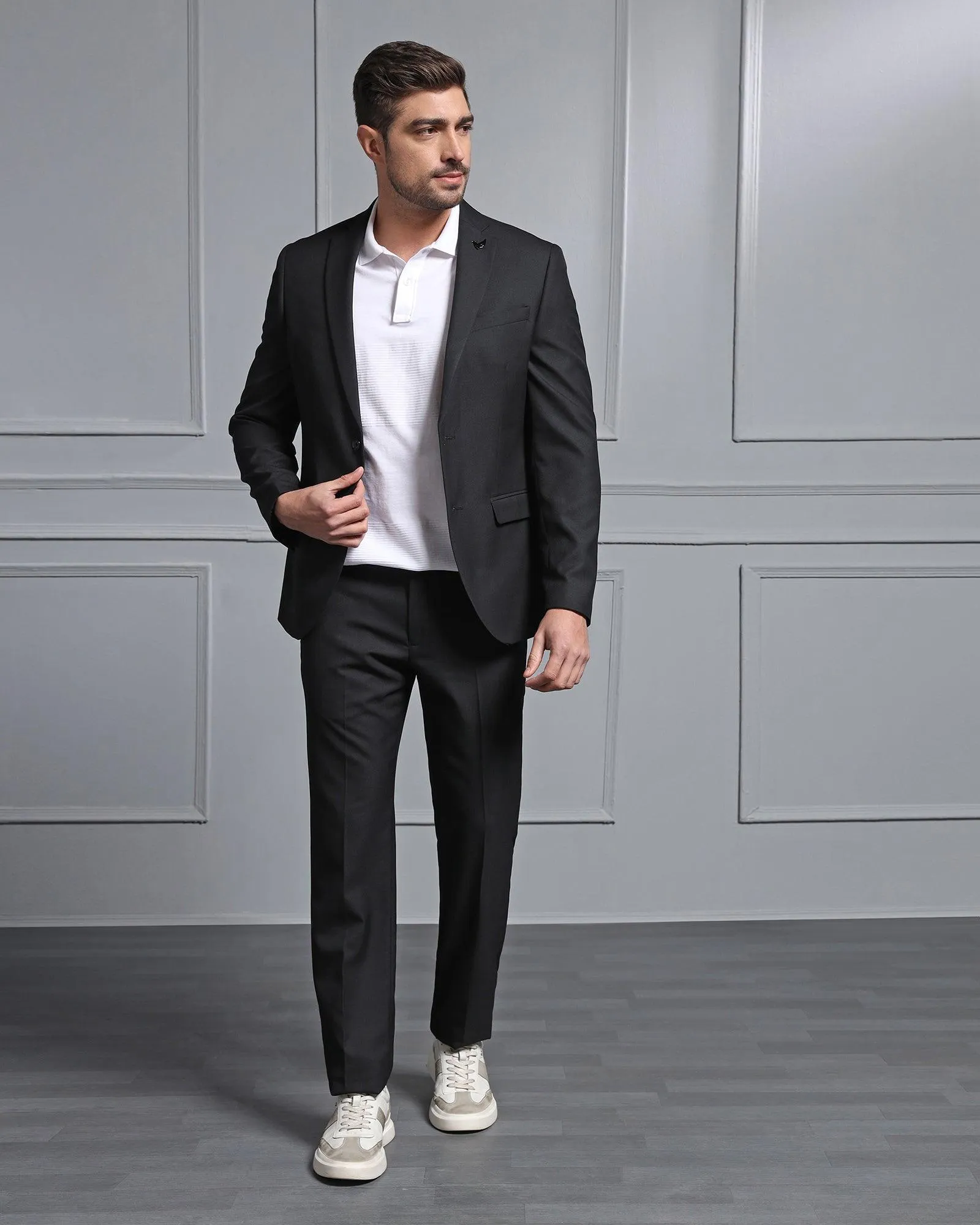 Three Piece Black Textured Formal Suit - Carbon