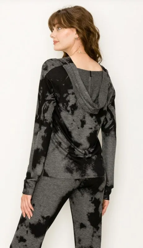 Tie Dye Black and Charcoal Gray Hoodie