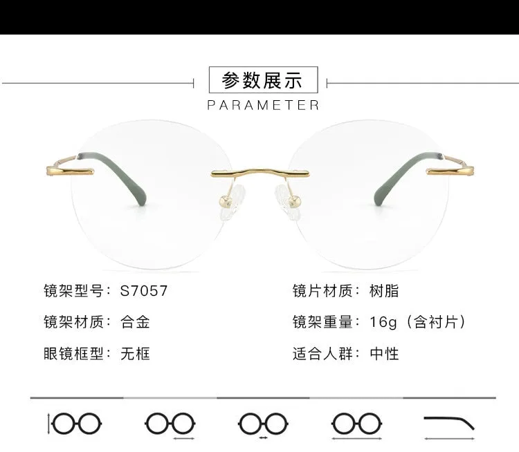 Unisex Round Rimless Titanium Alloy Frame Eyeglasses Customizable Lenses Zt7057