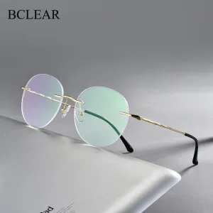 Unisex Round Rimless Titanium Alloy Frame Eyeglasses Customizable Lenses Zt7057