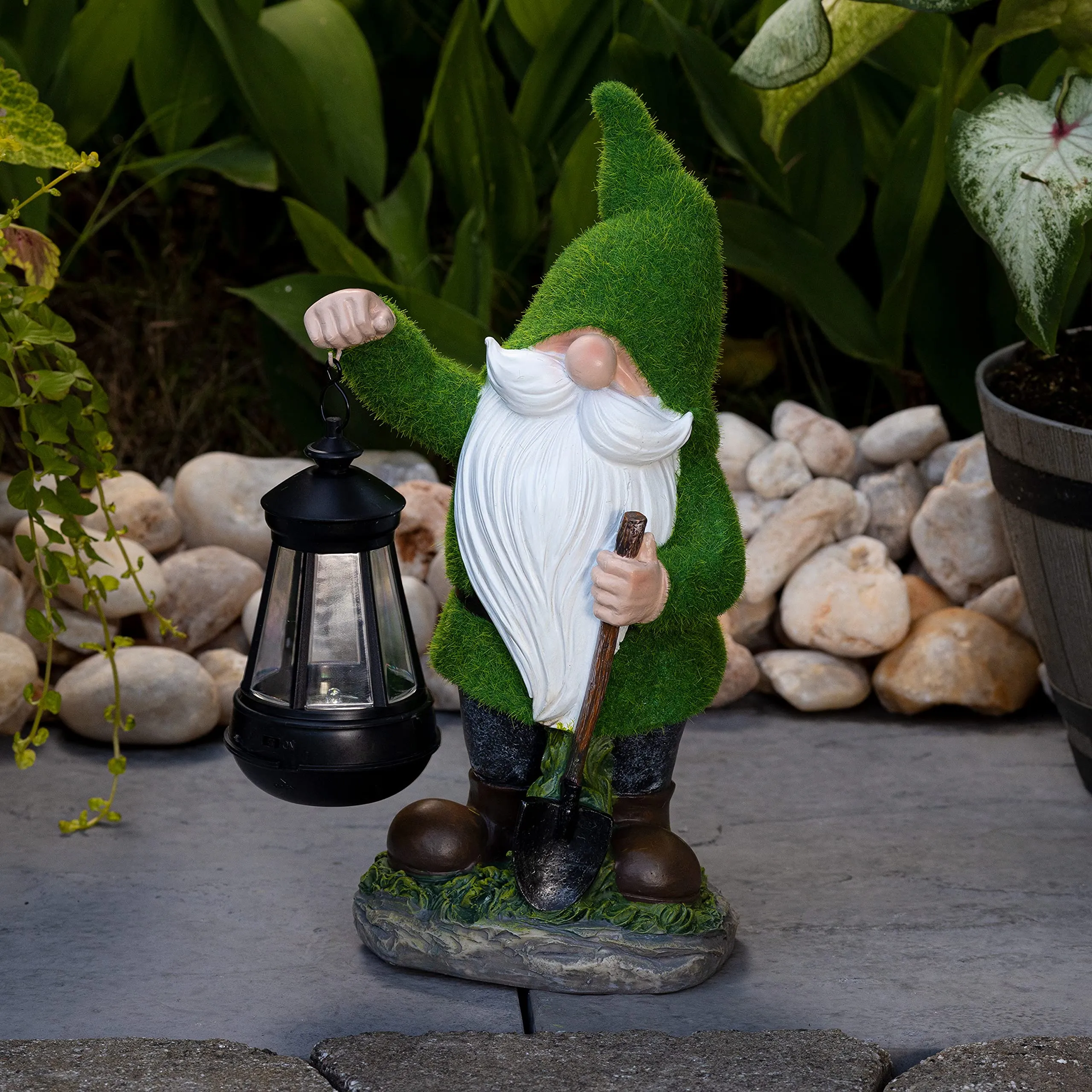 Vp Home Earnest Flocked Garden Gnome With Lantern Solar Powered Led Outdoor Decor Light