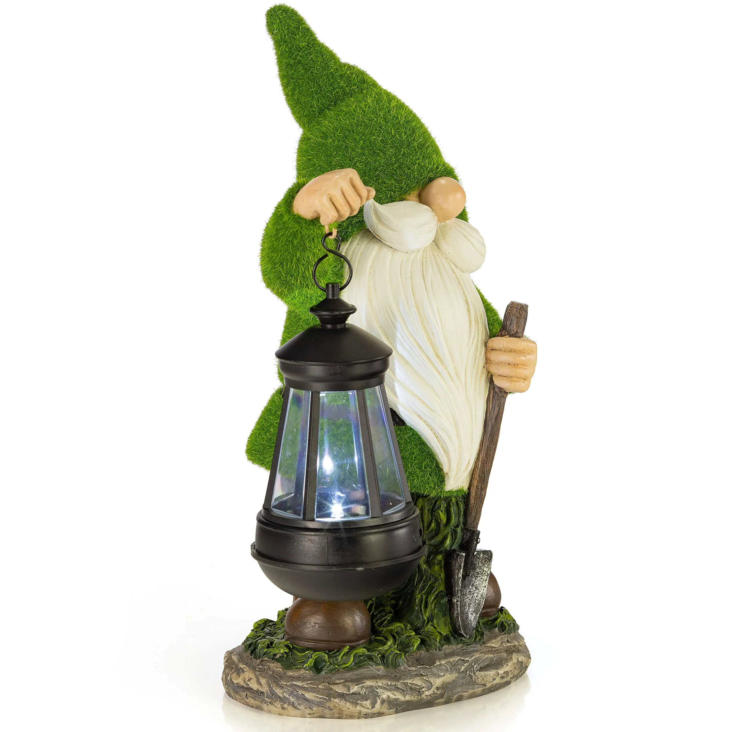 Vp Home Earnest Flocked Garden Gnome With Lantern Solar Powered Led Outdoor Decor Light