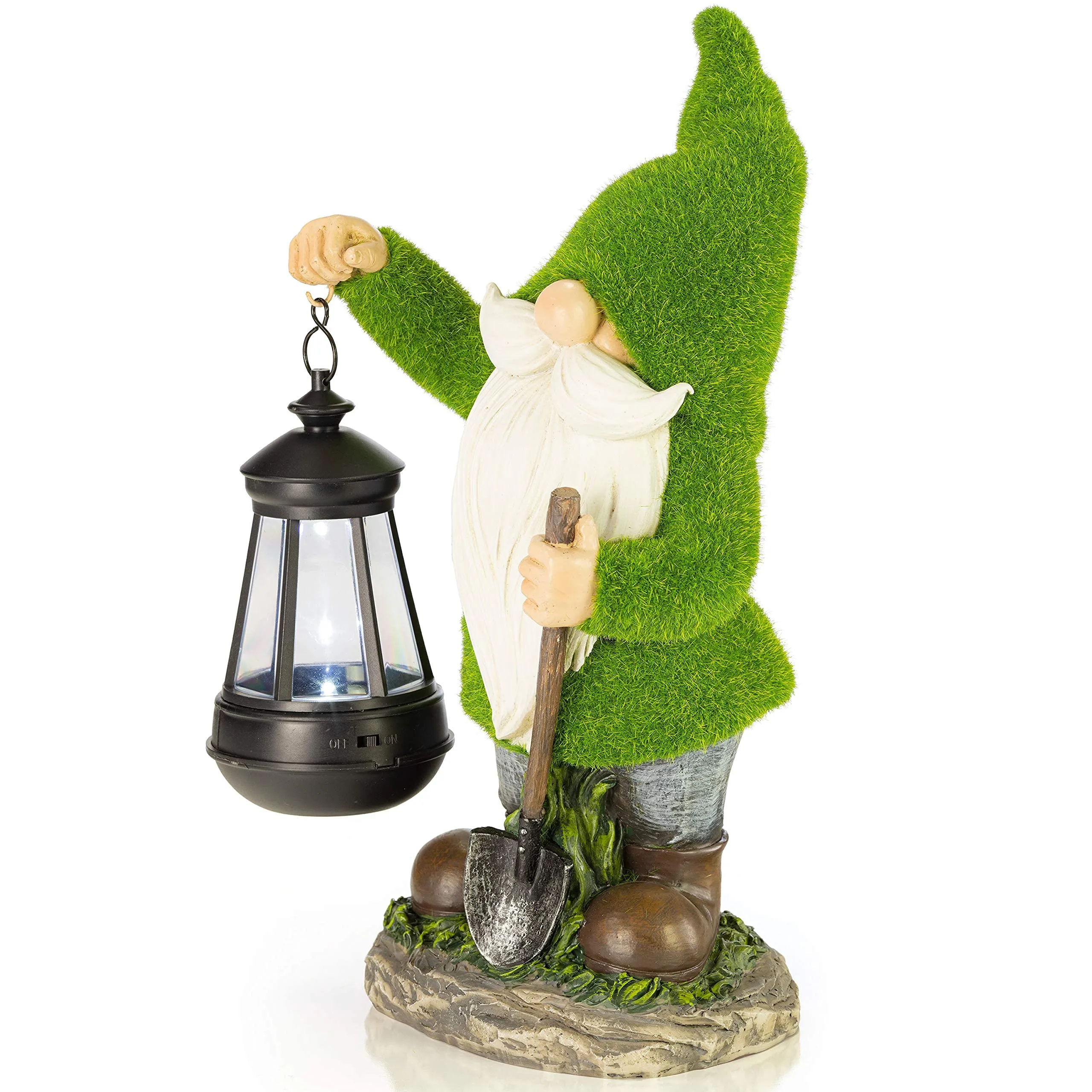 Vp Home Earnest Flocked Garden Gnome With Lantern Solar Powered Led Outdoor Decor Light