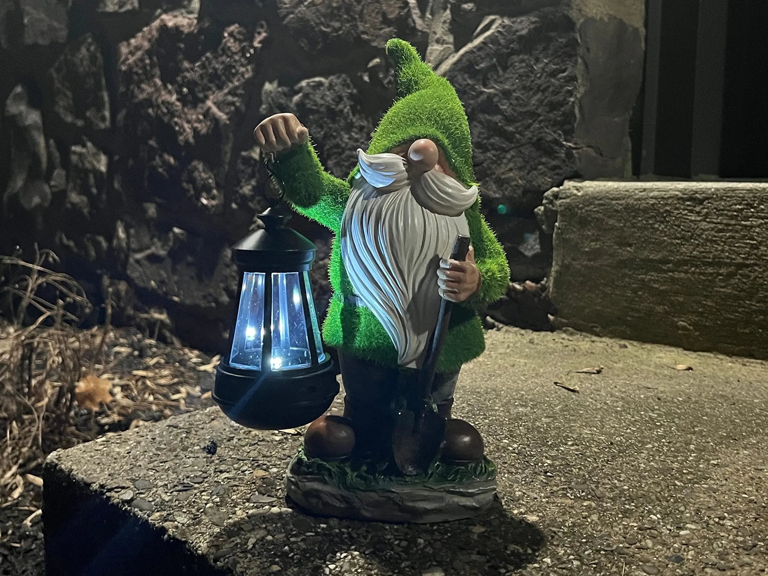 Vp Home Earnest Flocked Garden Gnome With Lantern Solar Powered Led Outdoor Decor Light