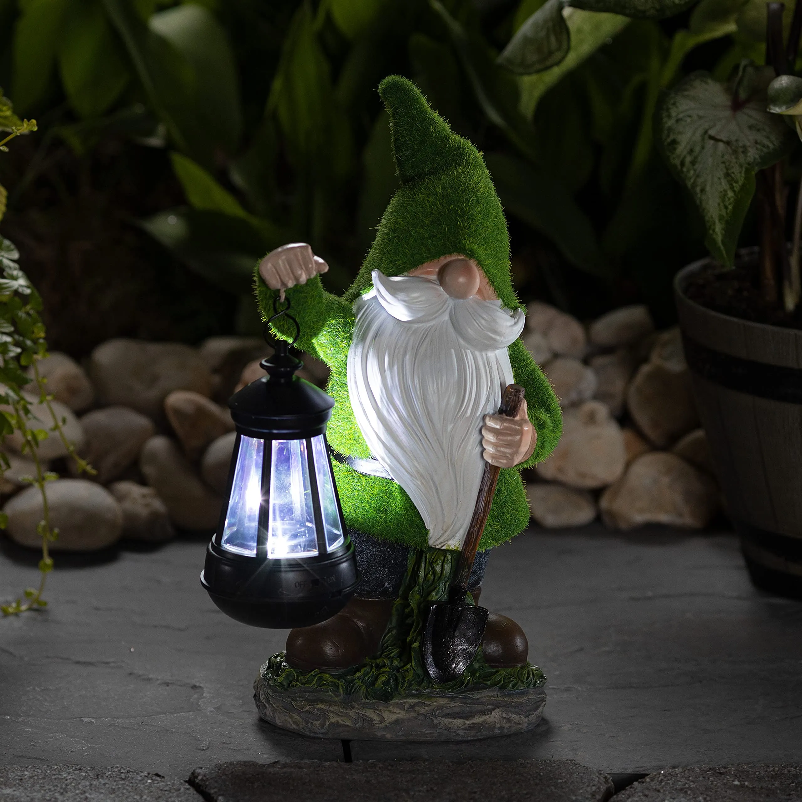 Vp Home Earnest Flocked Garden Gnome With Lantern Solar Powered Led Outdoor Decor Light