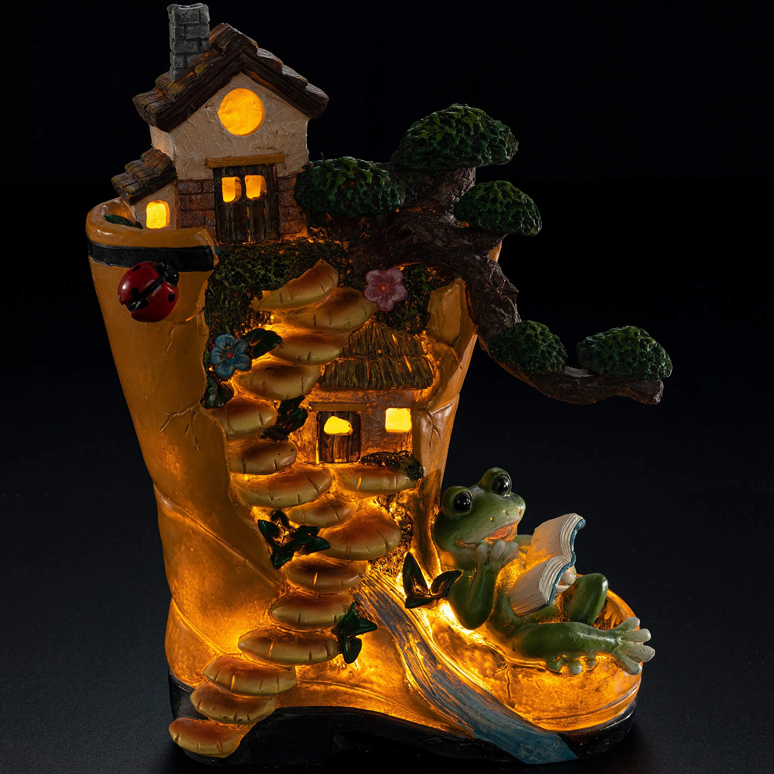 VP Home Enchanted Rainboot Fairy House Reading Frog Solar Powered LED Outdoor Decor Garden