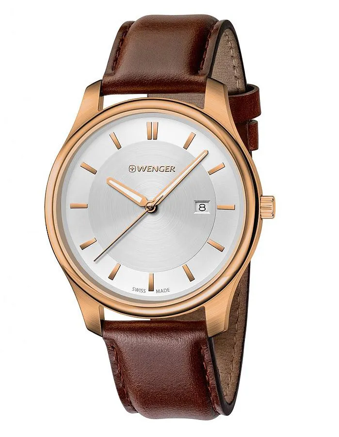 Wenger Mens City Classic - Rose Gold-Tone - Strap - Two-Tone Dial - Date