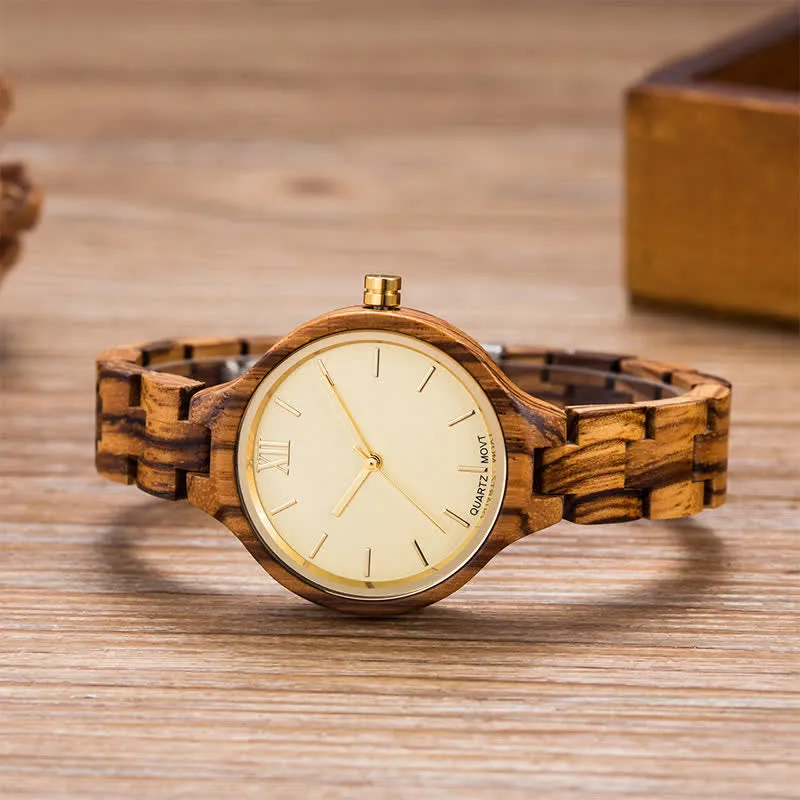 Women's Luxury Natural Wood Thin Strap Wooden Watch