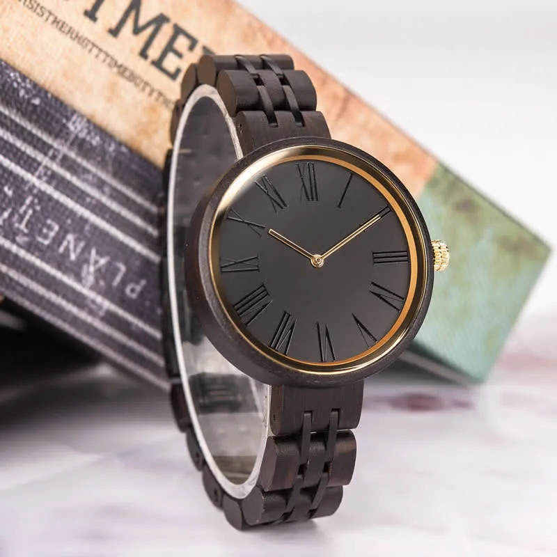 Women's Minimalist Roman Numerals Wooden Watch