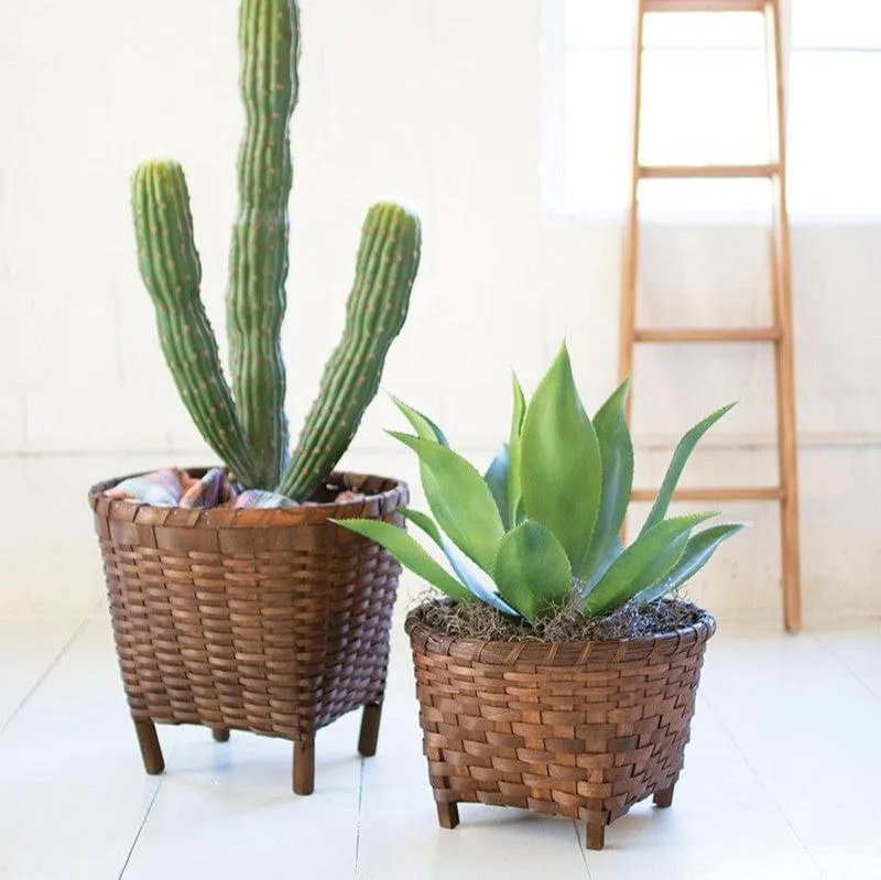 Woven Brown Baskets W/Feet