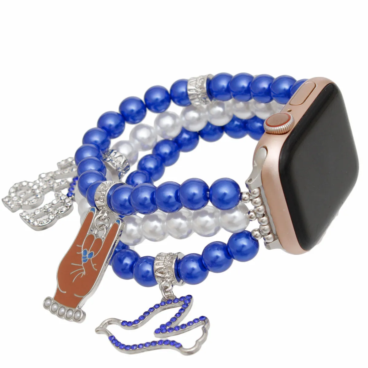 Zeta Phi Beta Watch Band  ZPB Sorority Blue White Pearl Apple Watch Band for Women