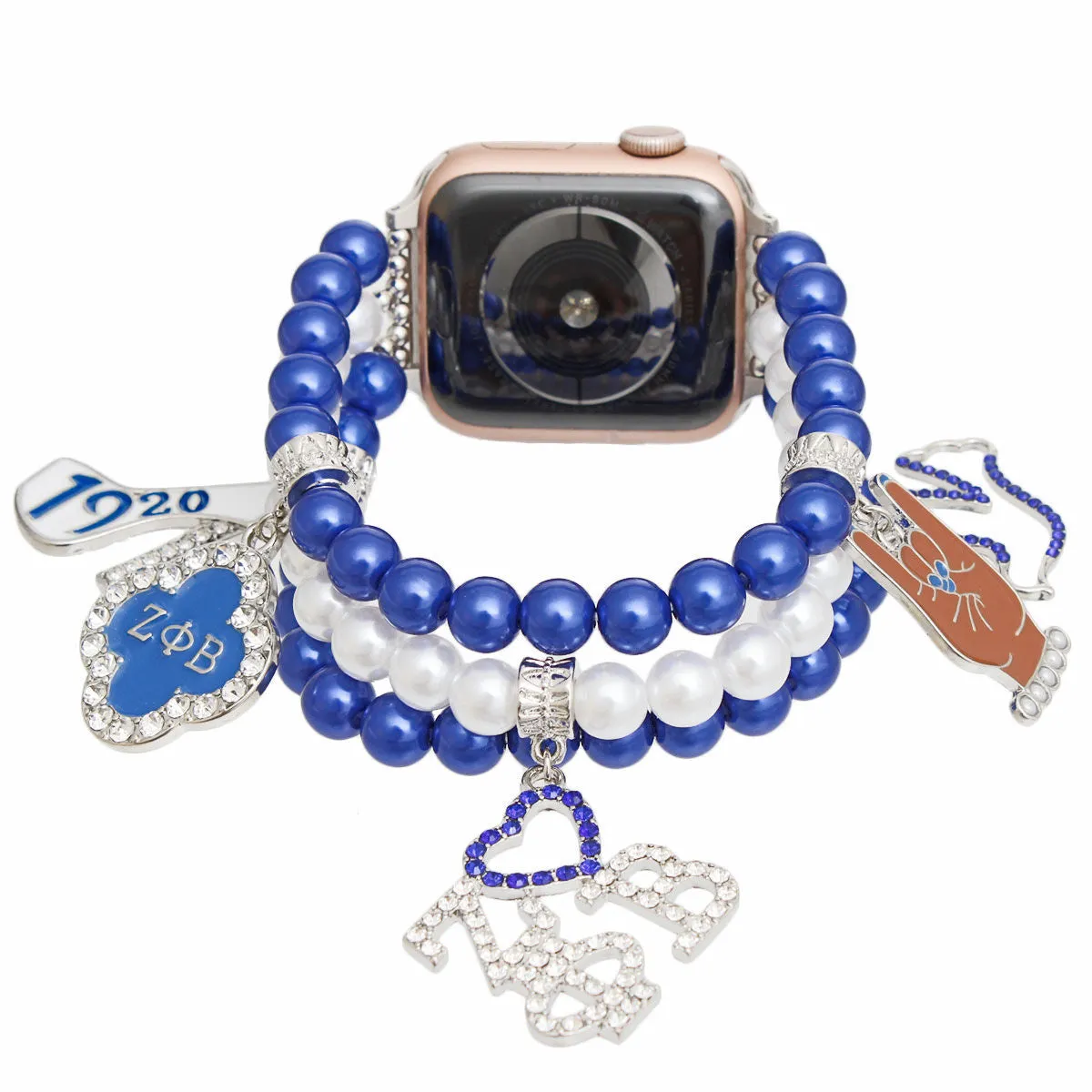 Zeta Phi Beta Watch Band  ZPB Sorority Blue White Pearl Apple Watch Band for Women